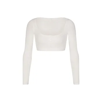 SKIMS COTTON RIB PICOT SUPER CROPPED HENLEY Crop Tops Women's MARBLE/Marble