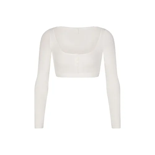 SKIMS COTTON RIB PICOT SUPER CROPPED HENLEY Crop Tops Women's MARBLE/Marble