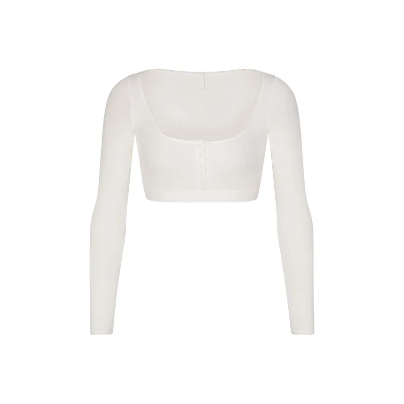 SKIMS COTTON RIB PICOT SUPER CROPPED HENLEY Crop Tops Women's MARBLE/Marble-0