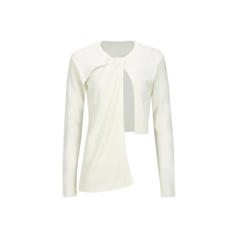 YCH FW24 SCARF DETAILED TRIMMED KNIT TOP Sweater Women's CREAM/Cream-0