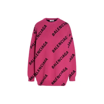 Balenciaga Oversized Intarsia All Over Logo Crewneck Pink Black