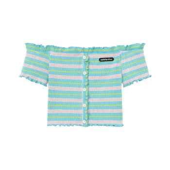 CHUU Crop Tops Women's Blue Stripes Pattern