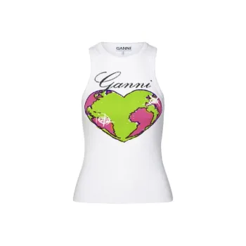 GANNI Logo Printed Racerback Sleeveless Tank Top