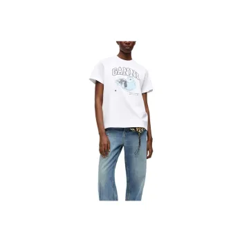 GANNI Logo Printed Crewneck T Shirt