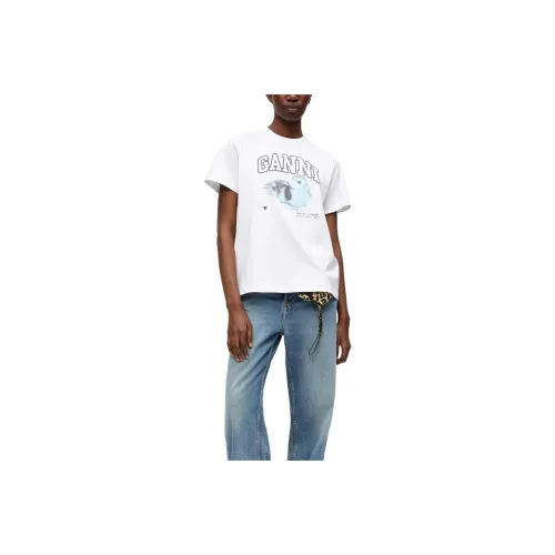 GANNI Logo Printed Crewneck T Shirt