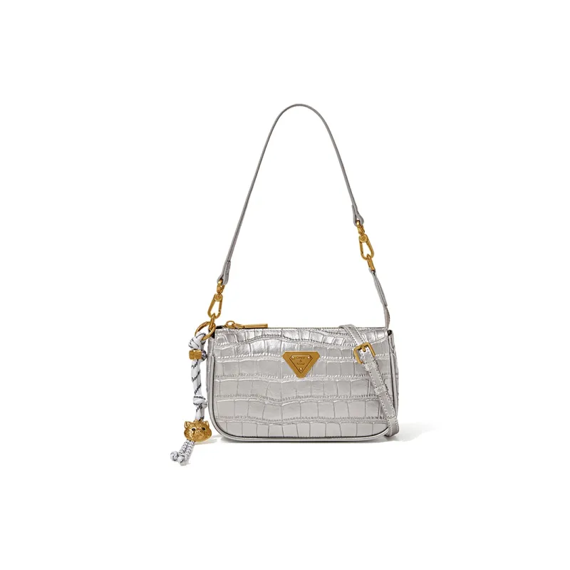 CinvaiKrose Synthetic Leather Baguette Shoulder Bag, Crossbody Bag, Shoulder Bag Small Size Women's Pink/Silver-6