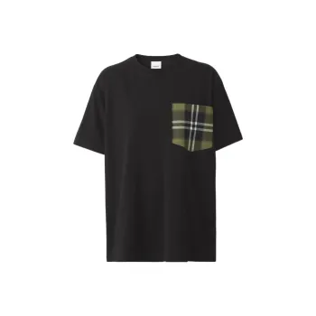 Burberry Oversized Checked Twill Trimmed Cotton Jersey T shirt Black