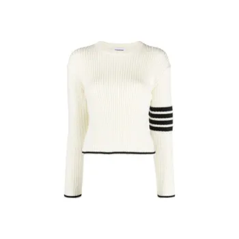 THOM BROWNE 4 Bar Stripes Crewneck Cable Knitted Jumper