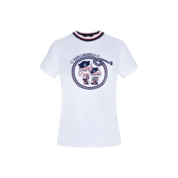 KARL LAGERFELD Printed Pattern Flock Short Sleeved Regular T Shirt Women's White