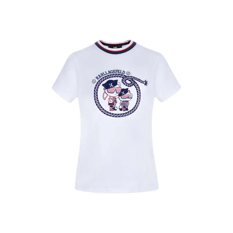 KARL LAGERFELD Printed Pattern Flock Short Sleeved Regular T Shirt Women's White-0