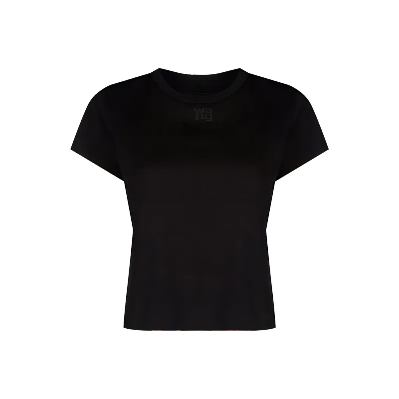 T By Alexander Wang Essential Jersey Shrunk Puff Logo Bound Neck Tee Black-0