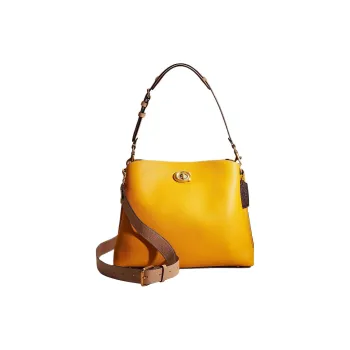 COACH Willow Polished Pebbled Leather Tote Bag Shopping Bag Handbag Shoulder Bag Large Size Women's Yellow