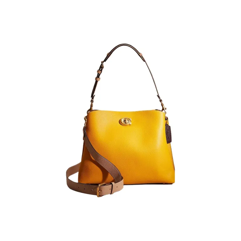 COACH Willow Polished Pebbled Leather Tote Bag Shopping Bag Handbag Shoulder Bag Large Size Women's Yellow-0
