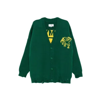 MM6 Maison Margiela Intarsia Knitted Distressed Cardigan