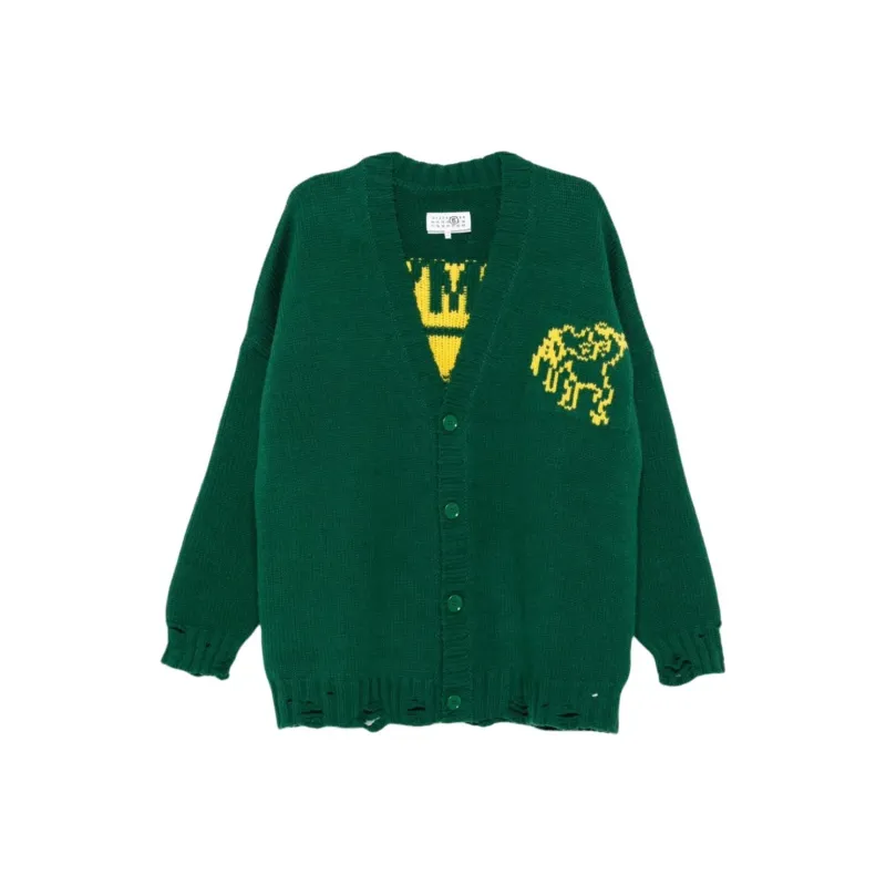 MM6 Maison Margiela Intarsia Knitted Distressed Cardigan-0
