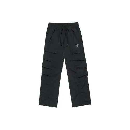 Guuka Letter Embroidery Design Outdoor Parachute Pants Loose Fit Wide Leg Sweatpants Men's Black