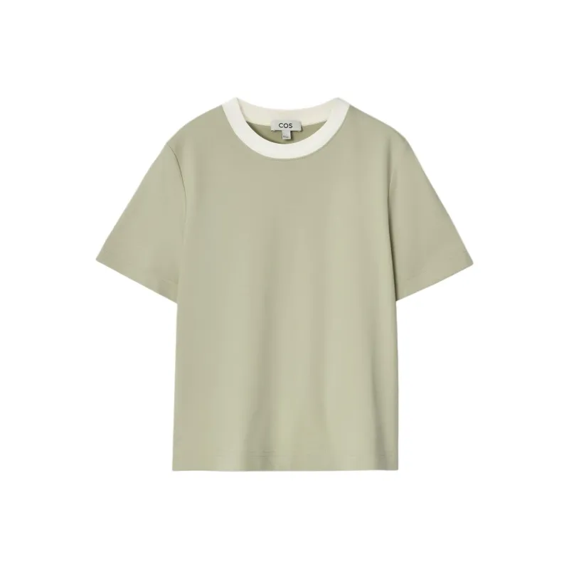 COS Regular T Shirt Women's Green/Beige-0