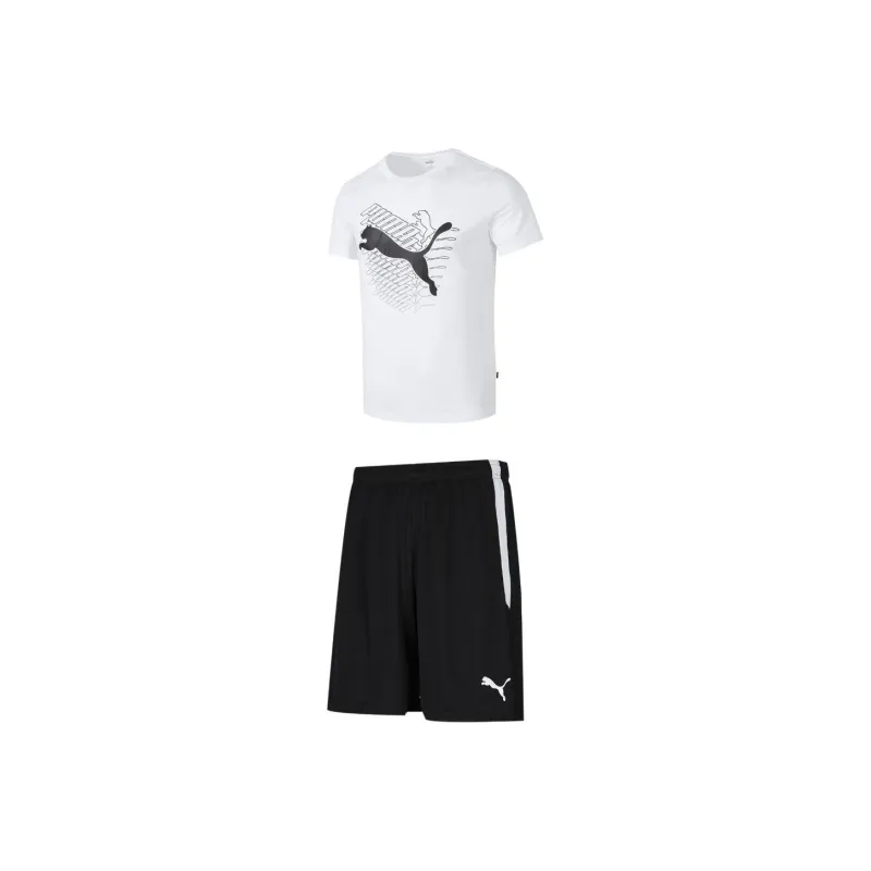 PUMA Casual Sportswear Men Clothing Set White T Shirt+Black Shorts-0