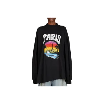 Balenciaga SS24 Drop Shoulder Sleeve T Shirt Women's Black Regular Fit