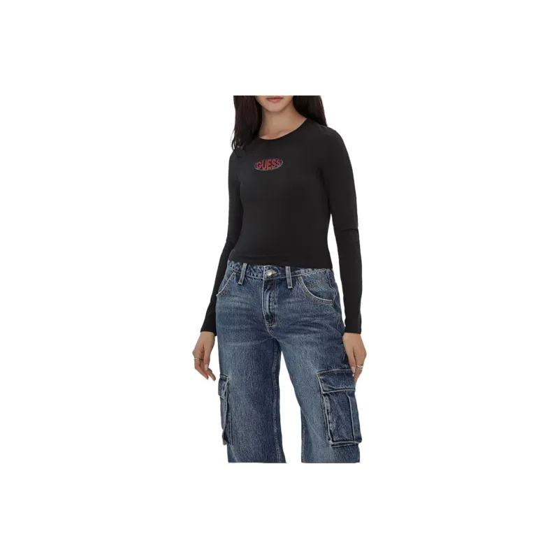 GUESS Originals Eco Oval Logo Top T Shirt Women's Black-0