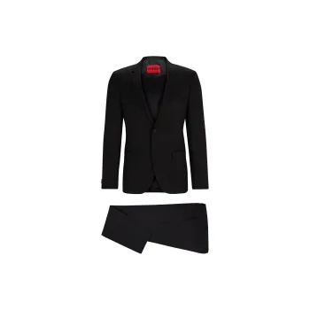 HUGO BOSS FW23 Extra-Slim-Fit Suit In Wool Business Suits Men's Black