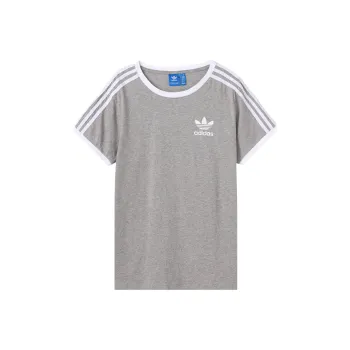 Adidas Originals 3 Stripes Set in Sleeve T Shirt Women's Gray