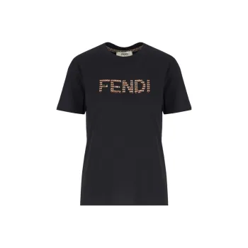FENDI Logo Detailed Crewneck T Shirt