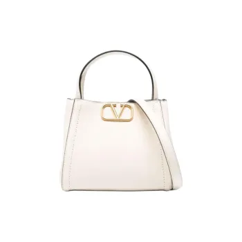 Valentino Cow Leather Handbag Small Size Women's Ecru