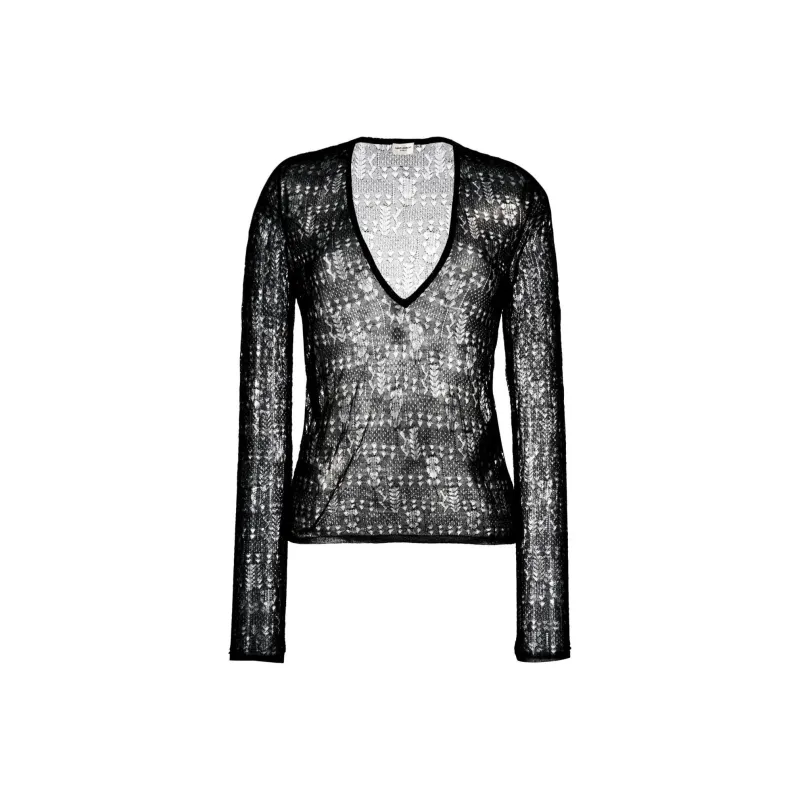 SAINT LAURENT Open knit Semi sheer Top-0