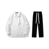 Clothing Set (White Long-Sleeved Shirt-6061+Black Casual Pants)