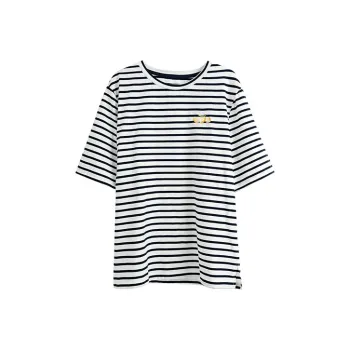 Olrain T Shirts Women's Black White Stripes
