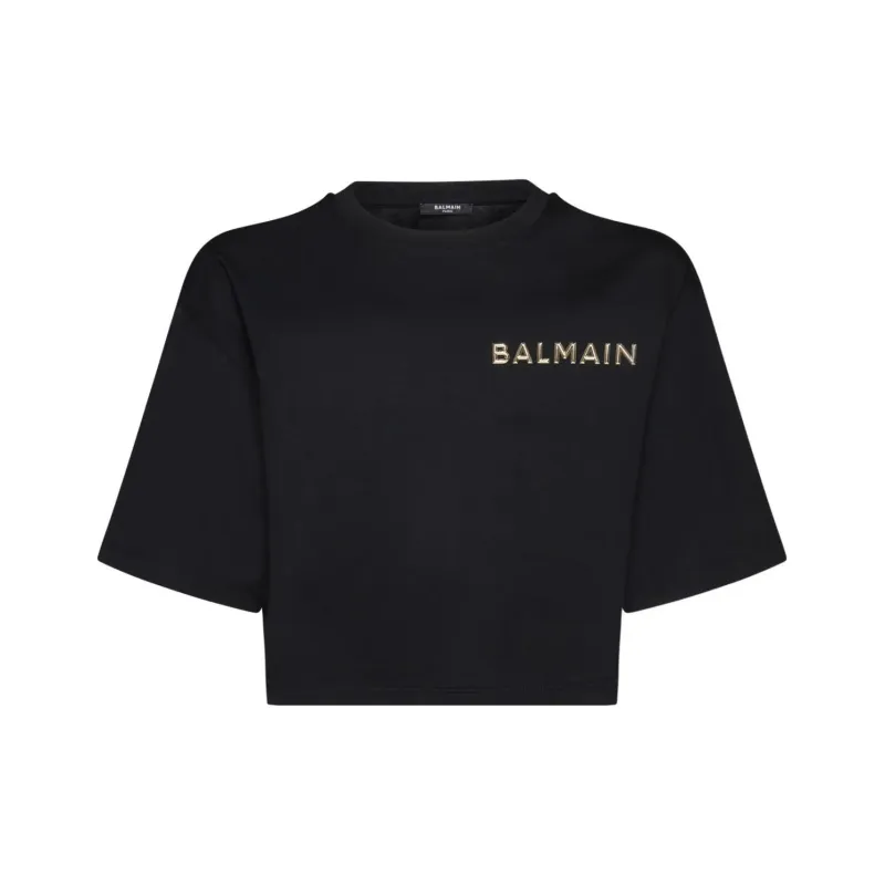 BALMAIN Logo Embellished Crewneck T Shirt-1