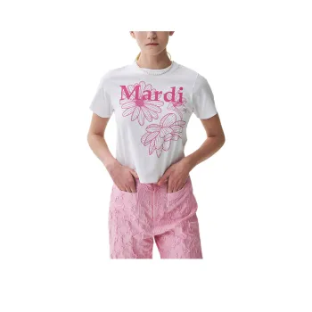 MARDI MERCREDI Three Flowers Collection SS25 T Shirt Women's White/Pink Korean Style