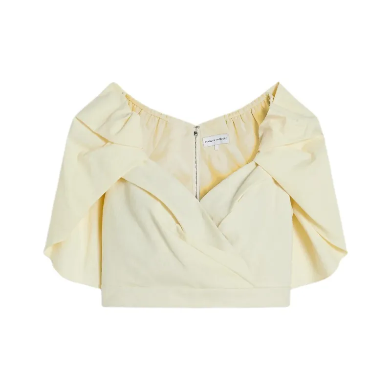 SCANLAN THEODORE Italian Cape Sleeve Top Crop Tops Women's Cream-0