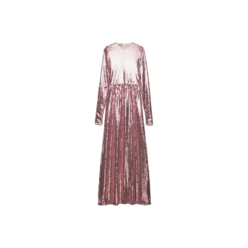 PRADA Long Sleeved Dress Women's Green Peach Pink