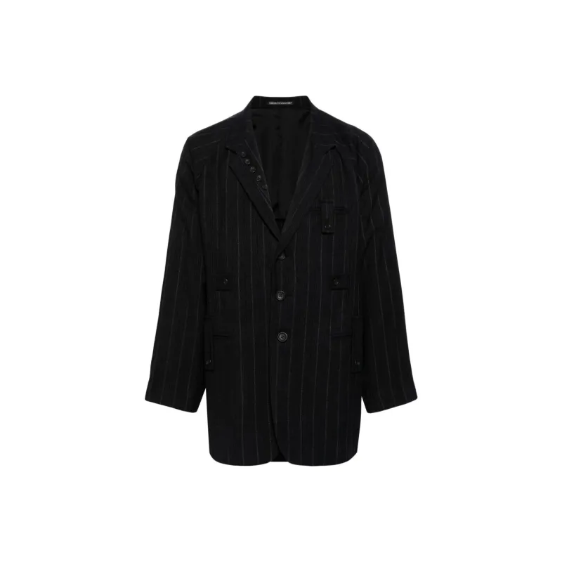 Yohji Yamamoto Pour Homme Pinstriped Single-Breasted Tailored Blazer-0