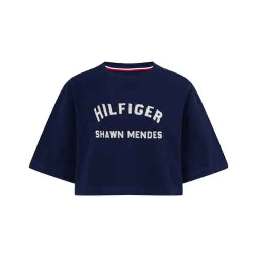 tommy Leather Hilfiger Crop Tops Women's Marine Blue