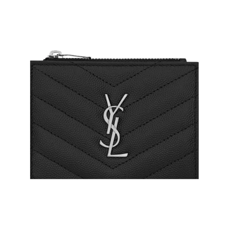 SAINT LAURENT Monogram Calfskin Double Fold Card Holder Women's Black-5