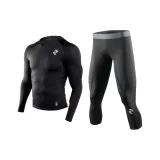 Black Compression Garment Long-Sleeved+Black Liquid Ammonia Tight Pants (Cropped)