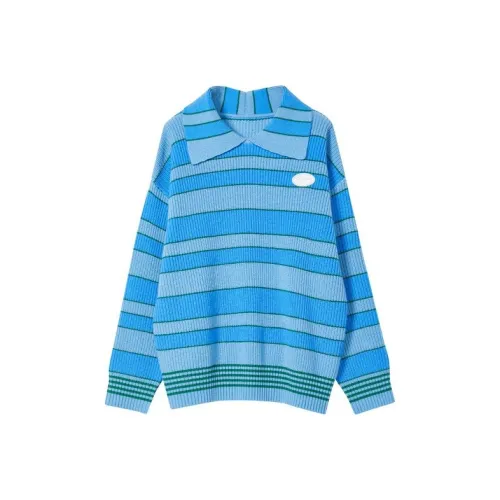 H'S x Dafu Leaps Forward Sweater Women's Blue Stripes
