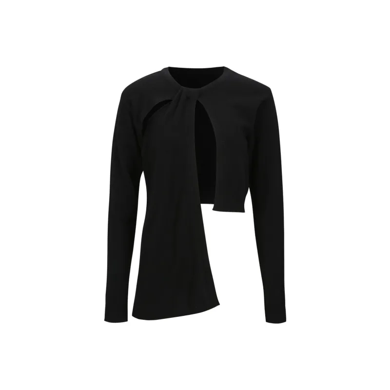 YCH FW24 SCARF DETAILED TRIMMED KNIT TOP Sweater Women's Black-0