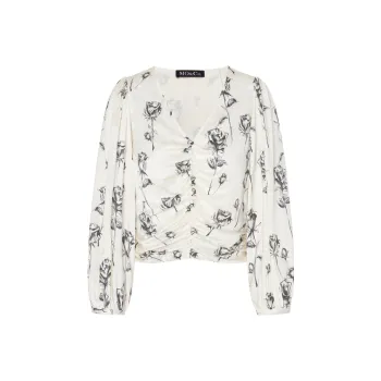 MO&CO Crop Tops Women's Apricot With Black Floral Print