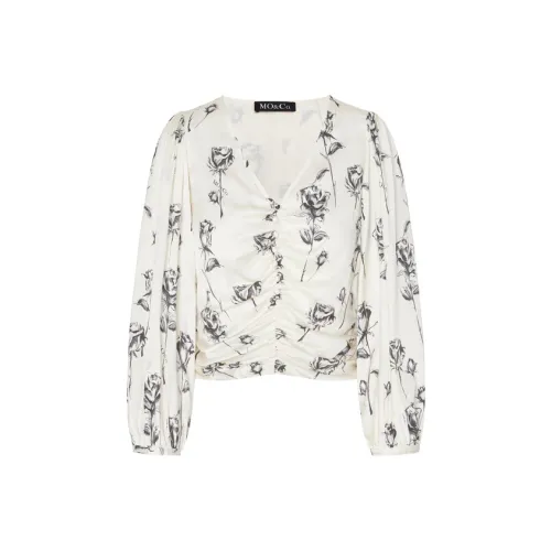 MO&CO Crop Tops Women's Apricot With Black Floral Print