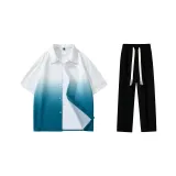 Clothing Set (White Green Shirt+Black Casual Pants)