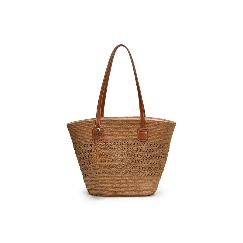 Yalu Straw Woven Basket Bag Shoulder Bag Women's Ecru/Khaki/Pink-6