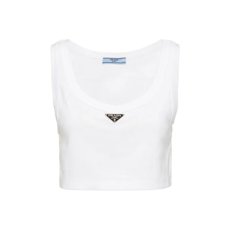 PRADA Triangle-logo Crop Top-0
