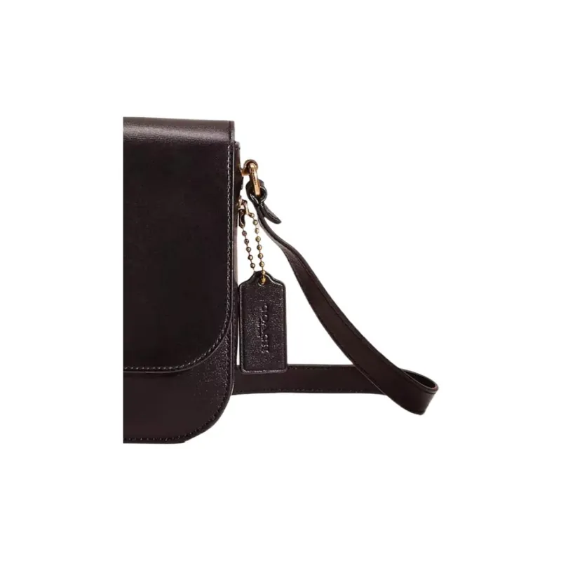 COACH Hutton Premium Calfskin Saddle Bag Shoulder Bag Crossbody Bag Small Size Women's Black-2