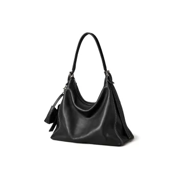 KAISER Top Grain Vegetable Tanned Cow Leather Tote Bag, Shoulder Bag Women's Black/Coffee