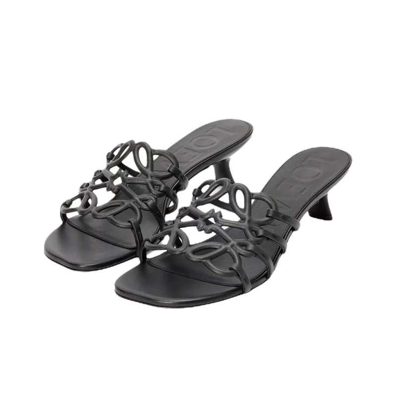 LOEWE Petal Slide Slippers 4.5cm Women's Black-2