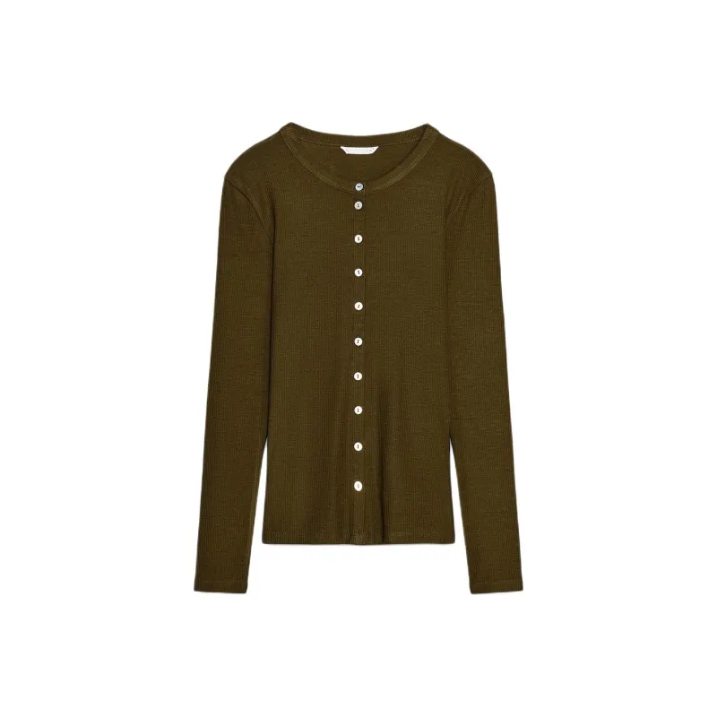 ZARA Regular T-Shirt Women's Dark Olive Green-0